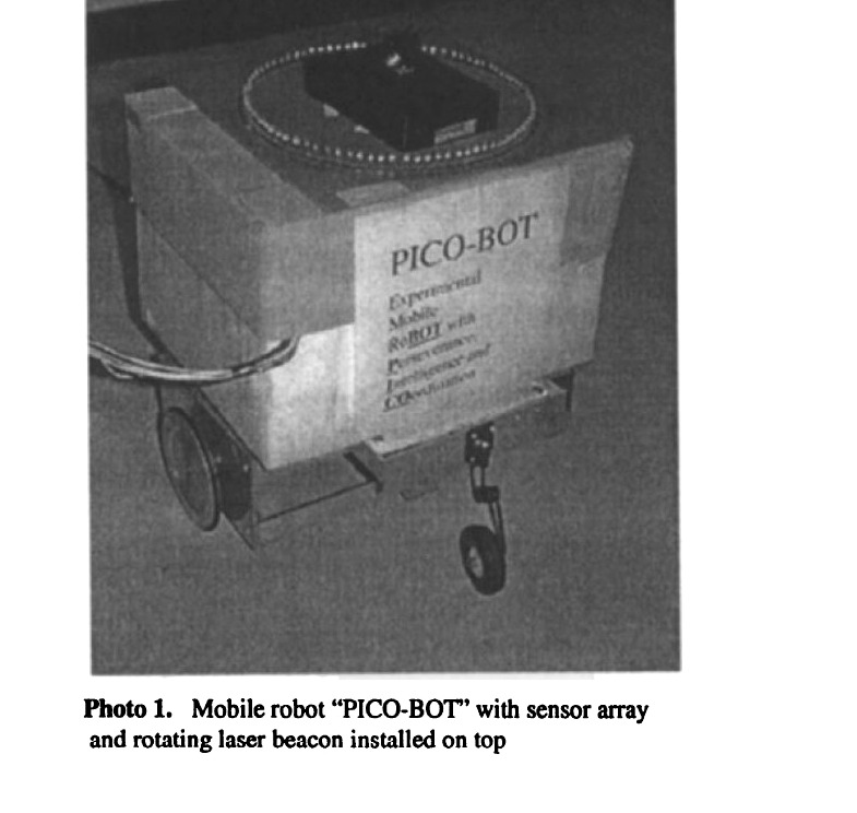 Photo 1 — PICO-BOT with its sensor array and rotating beacon · PICO-BOT พร้อมแถวเซนเซอร์และบีคอน